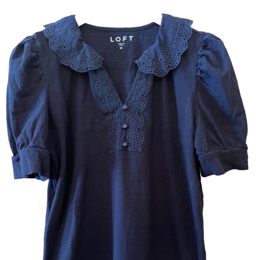 Loft Navy blue eyelet blouse